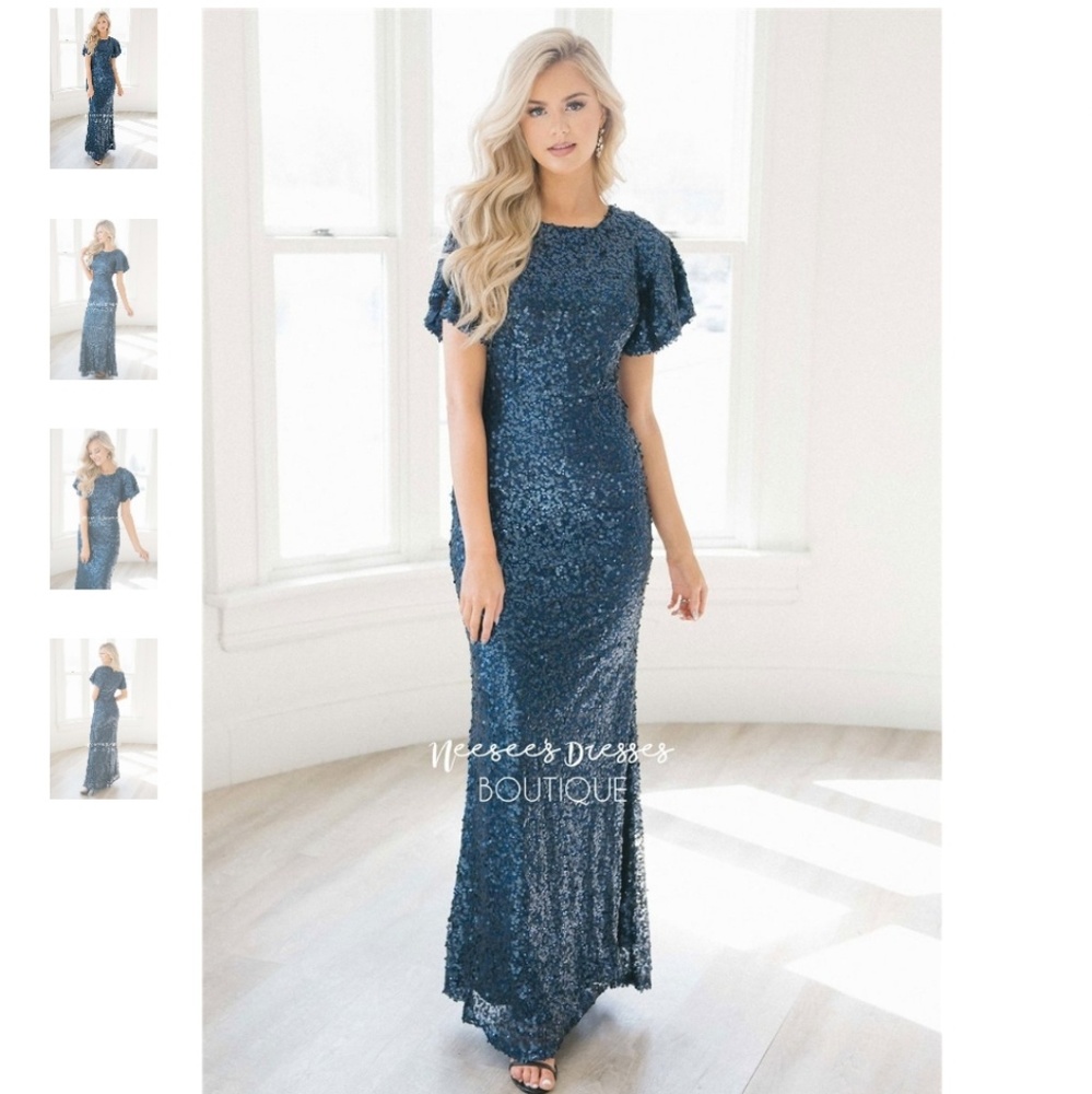 Navy blue sequin maxi dress